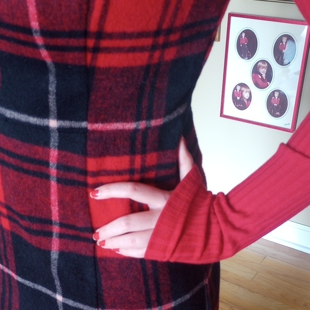 Red Plaid Dress - Classic Plaid Layering Piece - Picture 5 of 12